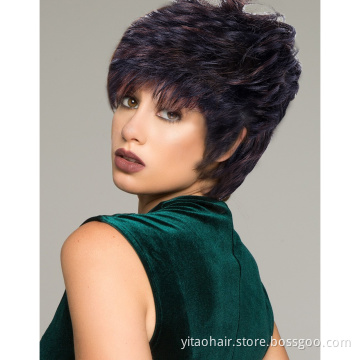 Wholesale Pixie Cut Short black Brown Synthetic Wigs For women Very Short Pixie Cut Synthetic Black Natural Color Hair Wig